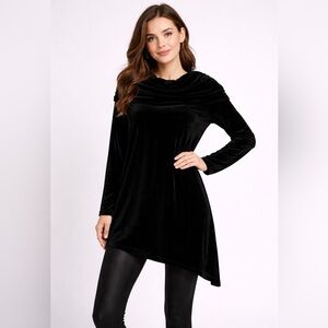 Soft Surroundings Women’s M Long Sweater Velvet Tunic Black Gothic Holiday